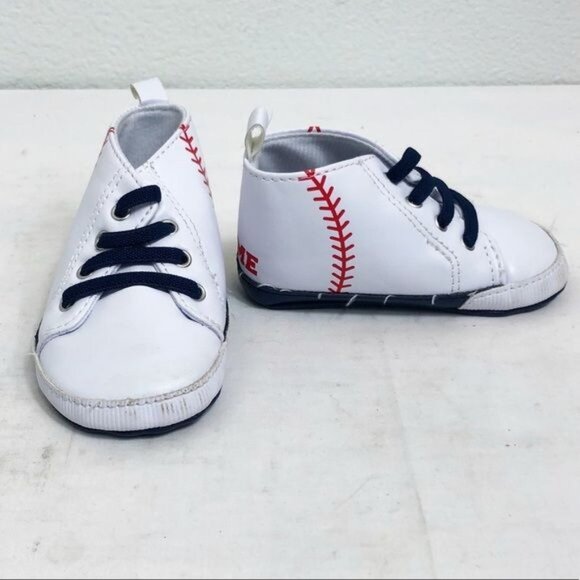 Carters Baby Baseball Walking Shoes 3-6M White/Red/Navy Sports-Themed Soft Sole - Picture 3 of 6